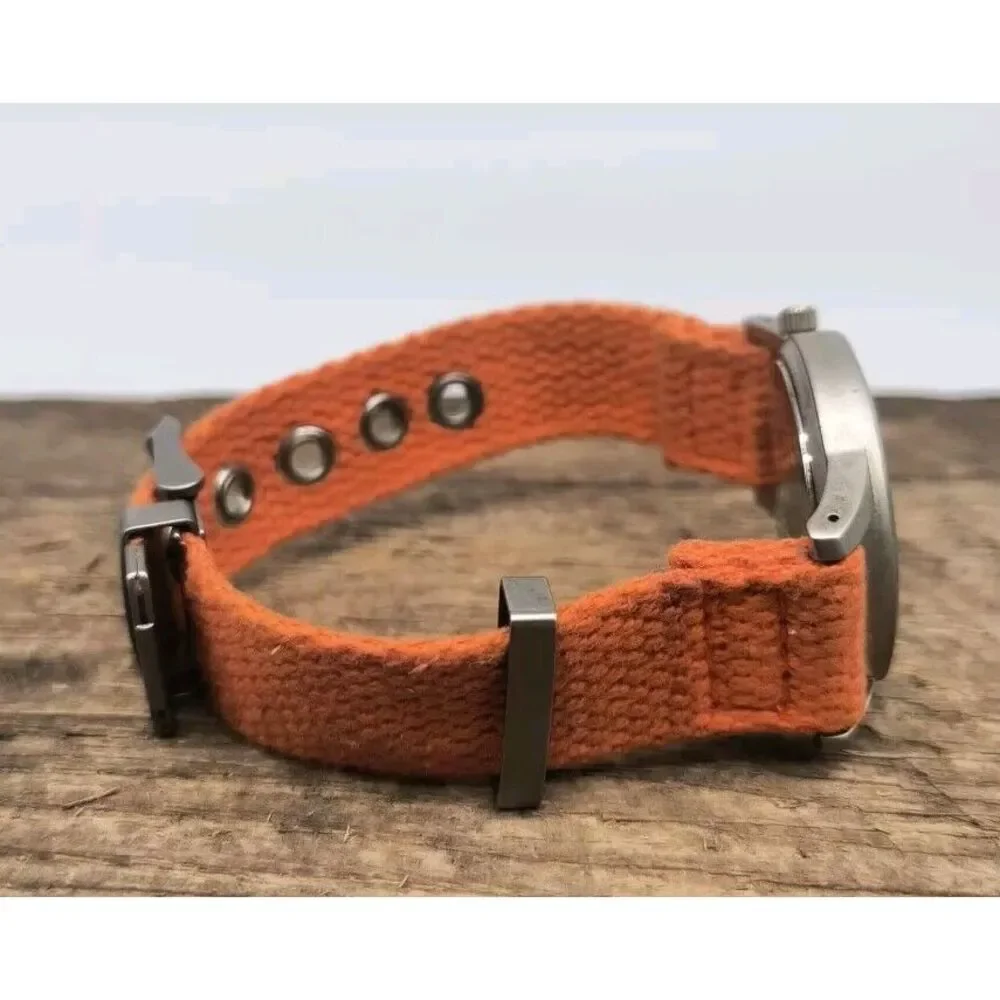 Vintage Guess 36mm Watch 1997 Silver Tone Orange Fabric Band - New Battery